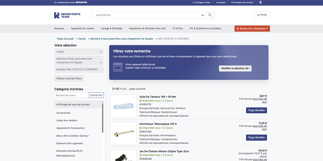 réparation pièces détachées
